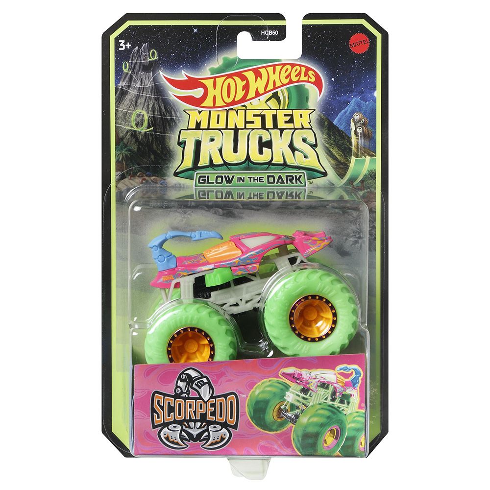 Количка Monster Trucks, Hot Wheels, Glow in the Dark, 1:64, Scorpedo, HGD10