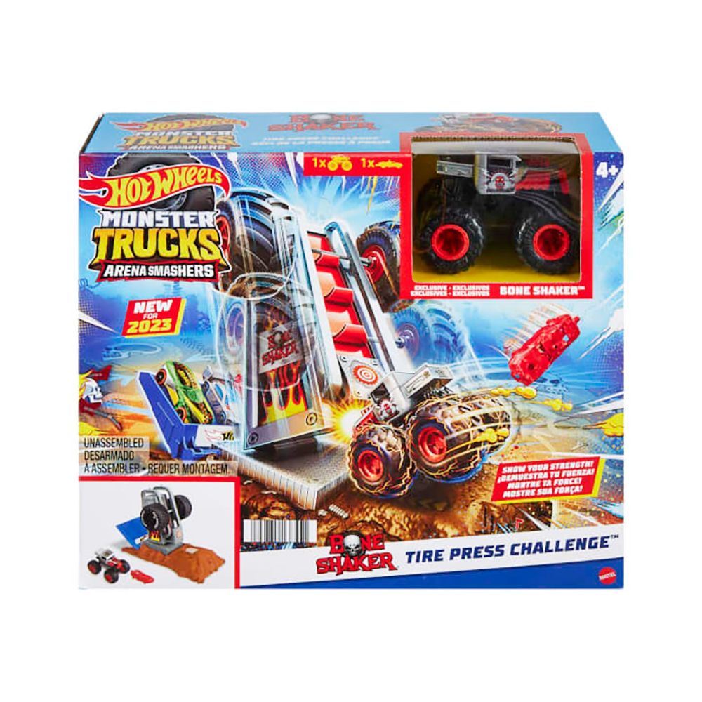 Комплект за игра с количка Monster Trucks, Hot Wheels, Tire Press Challenge, HNB88