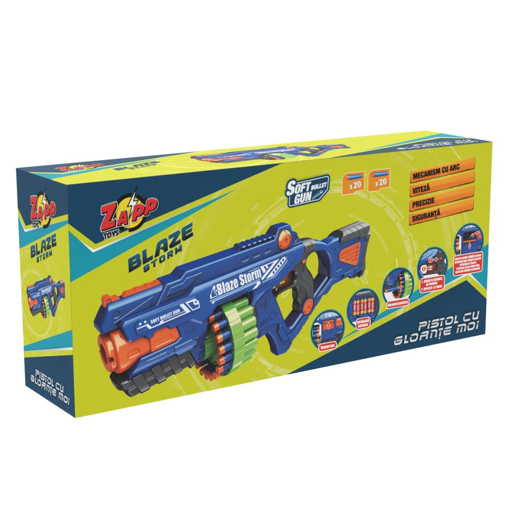 Пистолет Blaze Storm, Zapp Toys, с 40 гъбени стрелички, Син