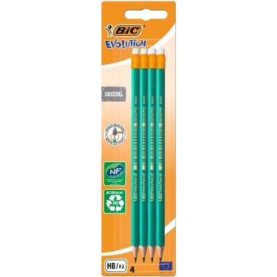 8902753_001 3270220049012 Комплект 4 молива с гумичка Graphite Eco Evolution Bic, HB 2