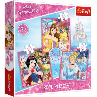 TF34833_001w 5900511348330 Пъзел 3 в 1 Trefl, Disney Princess, Омагьосаният свят на принцесите (20, 36, 50 части)
