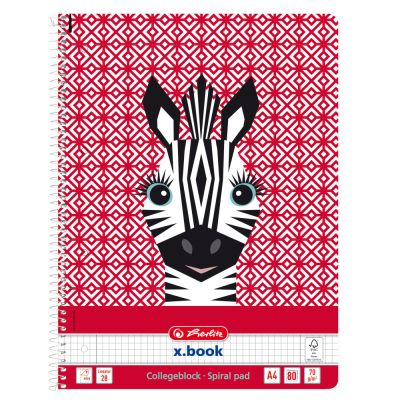 N00029088_001w 4008110290881 Тетрадка с квадратчета и спирала, А4, Herlitz, Cute Animals, Зебра, 80 листа