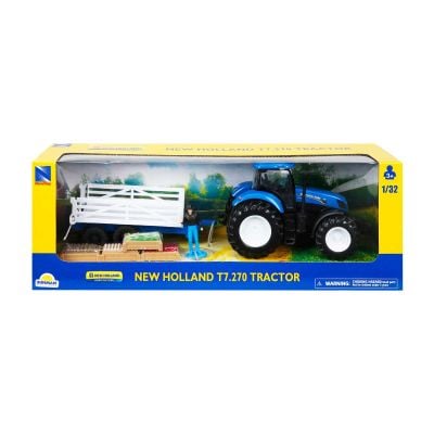 Трактор с ремарке и фигурка, New Ray, New Holland T7.270, 1:32