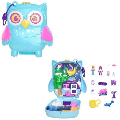 Комплект за игра с 2 кукли и 12 аксесоара Polly Pocket, Snowy Sleepover Owl, HKV37