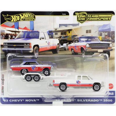 Транспортьор с количка Hot Wheels, Chevy Nova 63 и Chevy Silverado 3500 88, HRV42