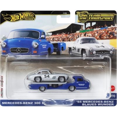 Транспортьор с количка Hot Wheels, Mercedes-Benz Blaues Wunder и Mercedes-Benz 300 SL, HRV48