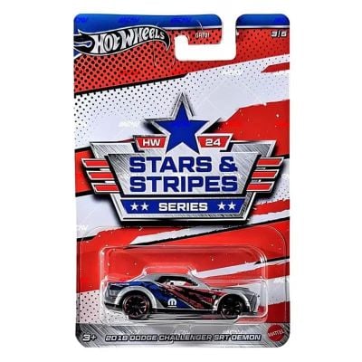 Метална количка, Hot Wheels, Stars Stripes, 2018 Dodge Challenger SRT Demon, HRW64