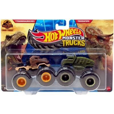 Комплект 2 колички Monster Truck, Hot Wheels, Jurassic World, Theory T Rex & Triceratops, JCC72
