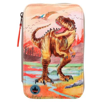 Оборудван моливник с три отделения, Depesche, Dino World, Khaki Brown