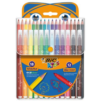 N00064827_001w 3086123538153 Комплект за оцветяване, Bic Evolution 18 молива и 12 маркера