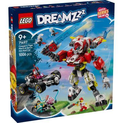 LEGO® Dreamzzz - Тигър-робот на Купър и кола драгстер на Zero (71497)