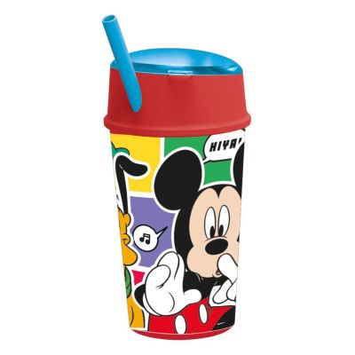 N00074301_001w 8412497743018 Чаша със сламка и горно отделение, Stor, Mickey Mouse, 400 мл