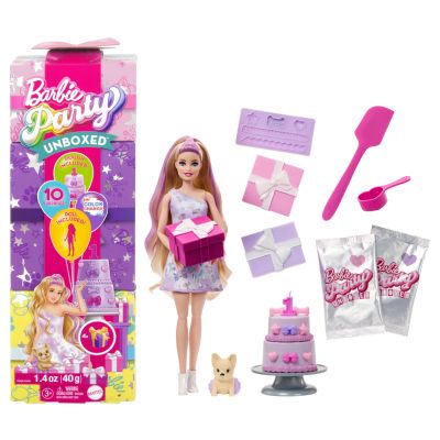 Кукла с аксесоари изненада Barbie, Party Unboxed, Pet Birthday, JFG70