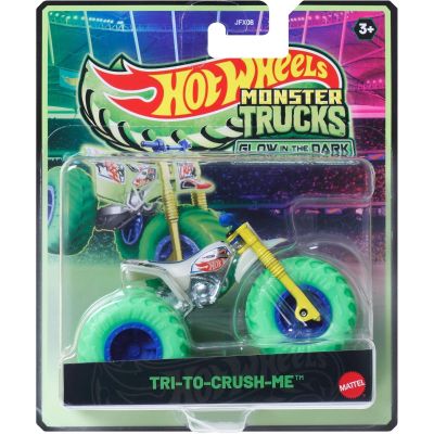 Количка Hot Wheels, Monster Truck, Glow In The Dark, Tri-To-Crush-Me, JCG68