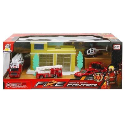 Комплект за игра, гараж с 5 колички, Fire Rescue, Maxx Wheels
