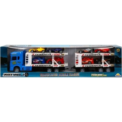 Син транспортер на 2 нива и 8 състезателни коли, Maxx Wheels, 1:32, 58 см