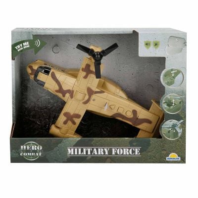 Военен самолет със светлини и звуци, Hero Combat, 28 см, Кафяв