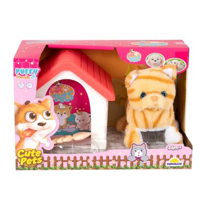 Интерактивна плюшена играчка, Puffy Friends, Коте с къщичка
