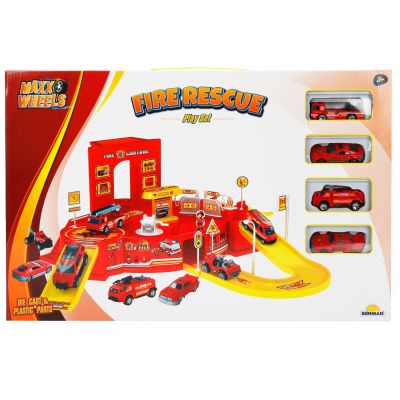Комплект за игра с пожарна станция и 4 автомобила, Maxx Wheels