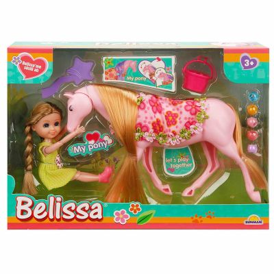 Комплект за игра с кукла Belissa и конче, Розов