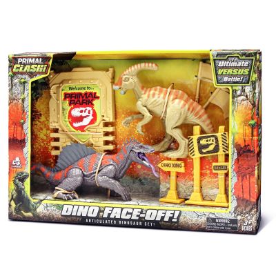Комплект за игра с 2 динозавъра и аксесоари, Lanard Toys, Primal Clash, Сив-Бежов
