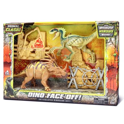 Комплект за игра с 2 динозавъра и аксесоари, Lanard Toys, Primal Clash, Кафяв-Зелен