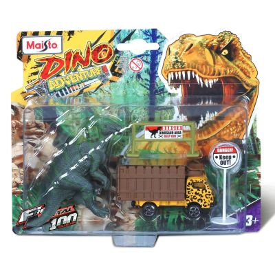 Комплект количка и фигурка динозавър Maisto, Dino Adventure, Кафява