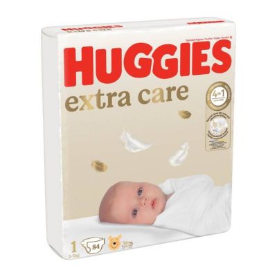 Памперси Huggies, Extra Care, Размер 1, 2-5 кг, 84 бр.