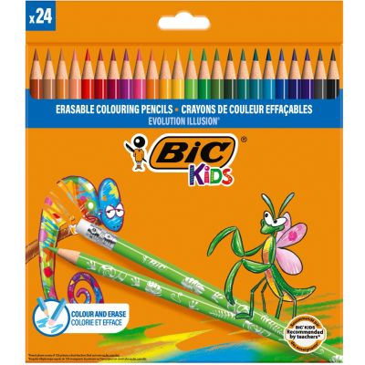 Цветни моливи с гумички Evolution Illusion Bic, 24 цвята