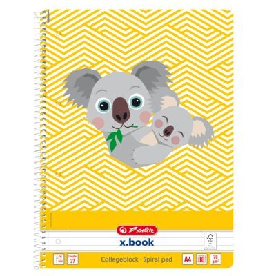 Тетрадка с редове и спирала, А4, Herlitz, Cute Animals, Коала, 80 листа