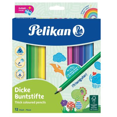 Комплект 12 цветни молива с острилка Pelikan, Jumbo