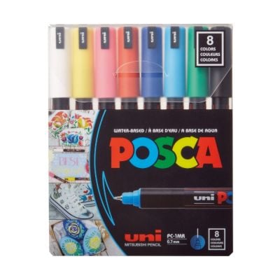 Комплект маркери Posca, UNI PC-1MR, 0.7 мм, Фин Метален Връх, 8 цвята