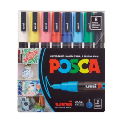 Комплект маркери Posca, UNI PC-3M, 0.9-1.3 мм, 8 цвята