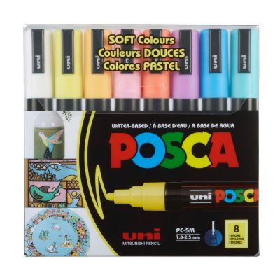 Комплект маркери Posca, UNI PC-5M, 1.8-2.5 мм, 8 пастелни цвята