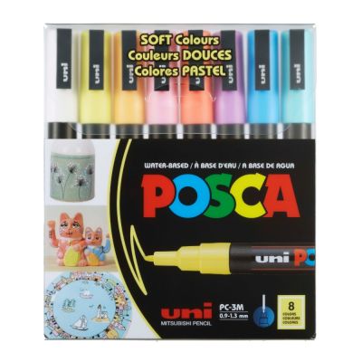 Комплект маркери Posca, UNI PC-3M, 0.9-1.3 мм, 8 пастелни цвята