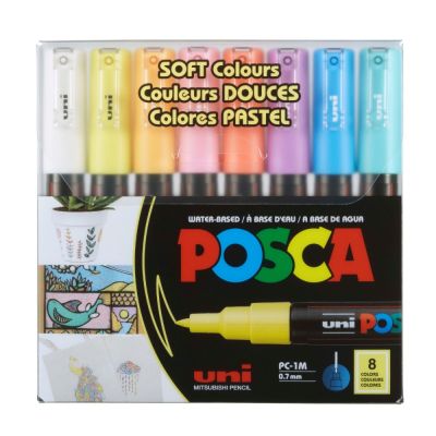 Комплект маркери Posca, UNI PC-1M, 0.7 мм, 8 пастелни цвята