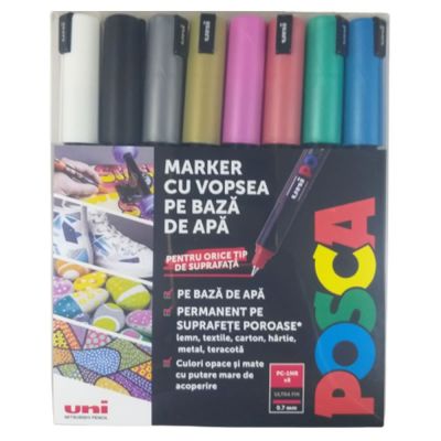 Комплект маркери Posca, UNI PC-1MR, 0.7 мм, Фин Метален Връх, 8 металически цвята