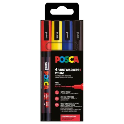Комплект маркери Posca, UNI PC-3M, 0.9-1.3 мм, 4 цвята