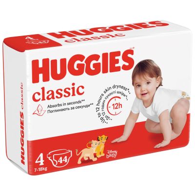 Памперси Huggies, Classic Jumbo, Размер 4, 7-18 кг, 44 бр.