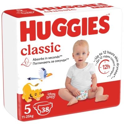 Памперси Huggies, Classic Jumbo, Размер 5, 11-25 кг, 38 бр.