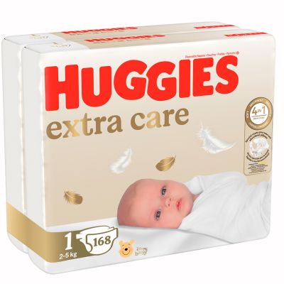 Памперси Huggies, Extra Care Mega, Размер 1, 2-5 кг, 168 бр.