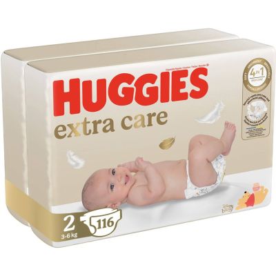 Памперси Huggies, Extra Care Jumbo, Размер 2, 3-6 кг, 116 бр.