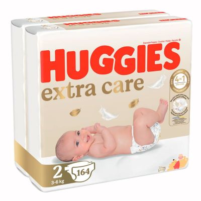 Памперси Huggies, Extra Care Mega, Размер 2, 3-6 кг, 164 бр.