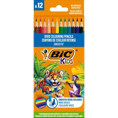 Комплект 12 цветни молива, Bic, Evolution Smooth