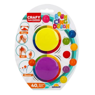 Комплект пластилин Crafy, 2 цвята, Неоново жълт и лилав, 40 гр
