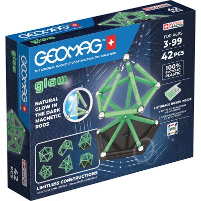 Игра с магнитна конструкция, Geomag Glow, 42 Части, Рециклирана