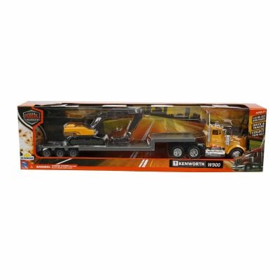 Транспортен камион с багер, New Ray, Kenworth W900, 1:43