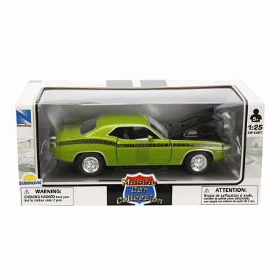 Метален автомобил, New Ray, 1970 Plymouth Cuda, Зелен, 1:25