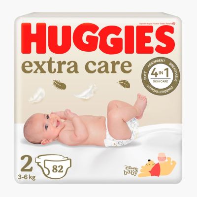 Памперси Huggies, Extra Care, Размер 2, 3-6 кг, 82 бр.