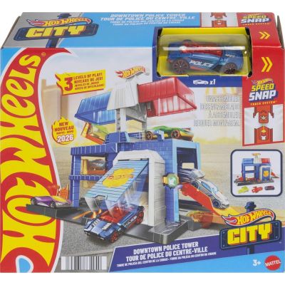 Комплект за игра с количка, Hot Wheels, Downtown, Police Tower, JHL74